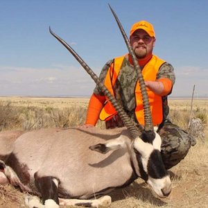 I took this bull on 3/21/09 on the Stallion Range of the WSMR near Socorro, NM. I hunted with Compass West Outfitters. The long horn taped out at 37.5