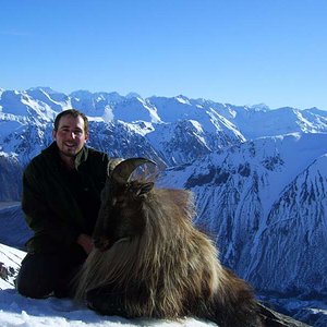 Brad with Bull Tahr looking down the valley