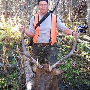 My son Tyler, took this bull in the jungle at 30-yards on our last day of hunting in the Bob Marshall Wilderness.  We hunted in 2004 with the Blixrude