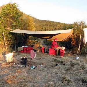 Fly Camp where I spent 11-days with my 20-year old Indian Guide, who had never guided a Grizzly Bear kill, in a remote area of the Yukon.