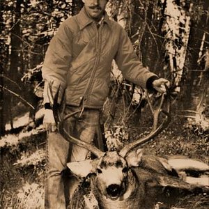 My brother-in-law, Kent made a good shot on this superb Montana buck on November 20, 1979.  It was his first deer!  I remember all the details, like t