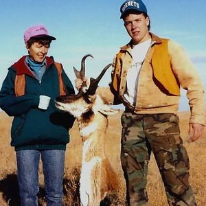 Son, Tyler and wife, Judy with Tyler's nice buck ready for mounting.  North of Saco, Montana in 1990.