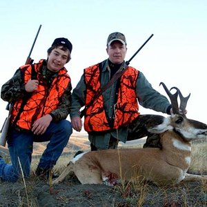 My son, Tyler and Grandson, Dylan with a buck they both shot at in Eastern Montana.  2008.