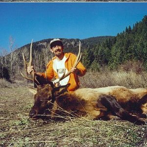 Son-in-law, Steve with his first brow tined bull elk taken in October, 2000.