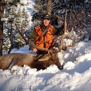 Tyler with a big 5-point bull.  Montana, 2007.