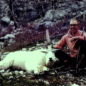 My friend and hunting buddy, Gordon with his Mountain Goat taken in 1966 on Willow Mountain near the Gates of the Mountains, Montana.