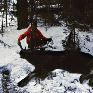 My friend Darvin's Shiras Moose taken a half mile from where I shot mine.  We tracked two bulls together until they got nervous that they were being f