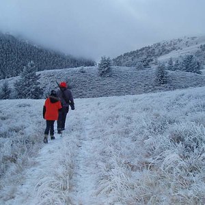 My brother and his daughter set off into the winter wonderland