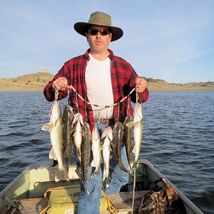 Me with some walleye and a bass from our first day out this year