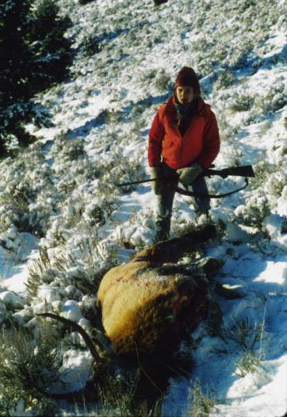 28 degrees below zero!  Tyler's first elk down.  Magpie Gulch, Montana - November 20, 1985.