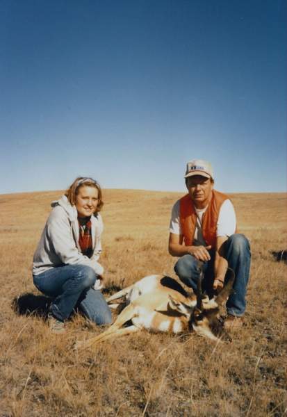 Amy and I with a small buck I shot near Malta in 1989.
