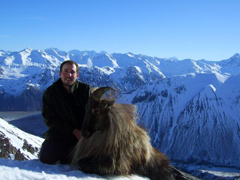 Brad with Bull Tahr looking down the valley