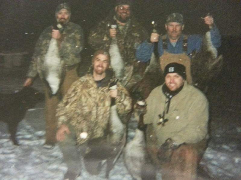 Dad (far left top) his 2 friends and Wes and I on a late season goose night.