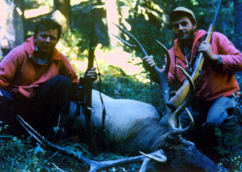 Jack and I with the bull I bugled in and we both shot.  1971 in the Madison early season.