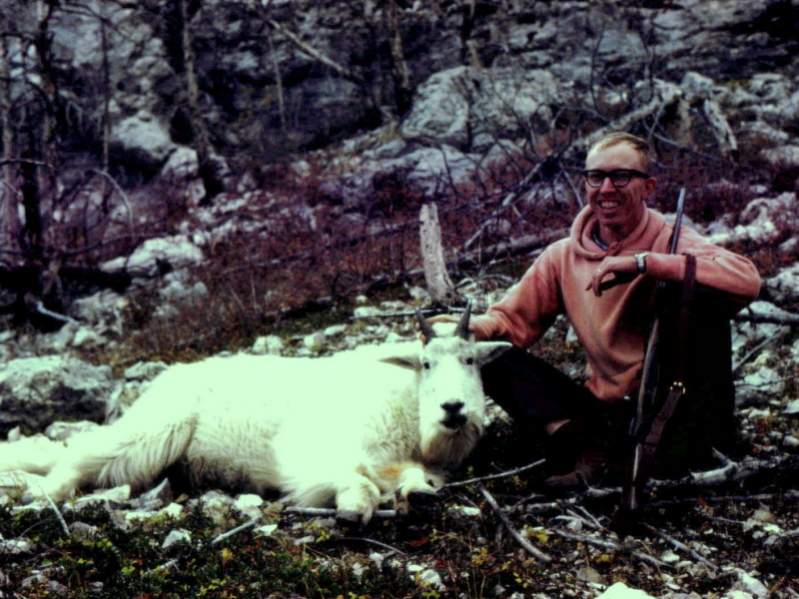 My friend and hunting buddy, Gordon with his Mountain Goat taken in 1966 on Willow Mountain near the Gates of the Mountains, Montana.