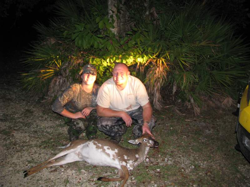 Our first evening in the deer stand together I shot this Piebald with my bow