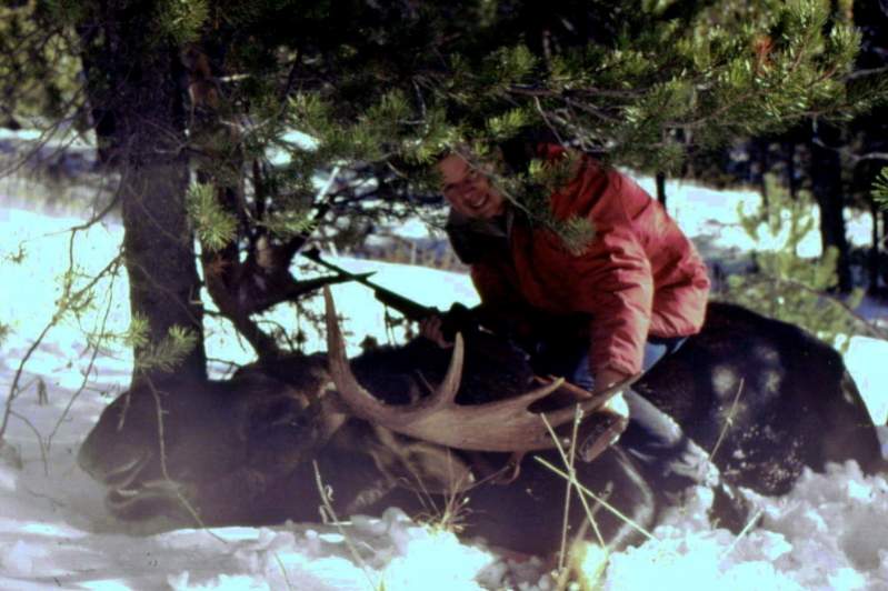 Shiras Moose; 47&quot; spread; not much for palms; taken near Quake Lake, Montana on the last day of the season (Dec. 15th) 1969.  I tracked him in fr