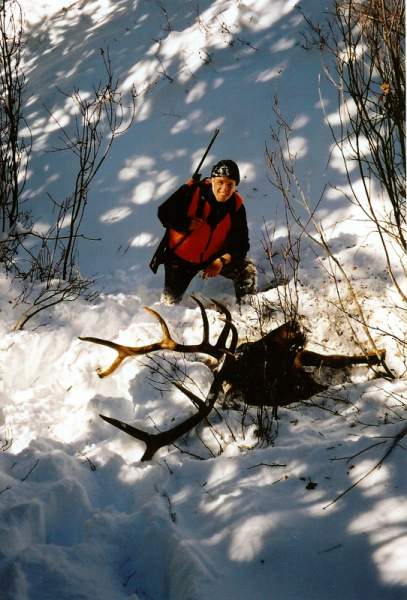 This is how Tyler's Halloween, 2002 bull landed after sliding down a steep hillside, creating his own avalanch, which just about buried him completly.